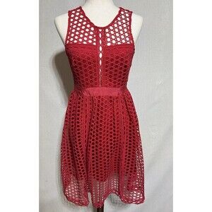 Maniju Red Open Lace Weave Sleeveless Fit &‎ Flare Dress Sz. Medium